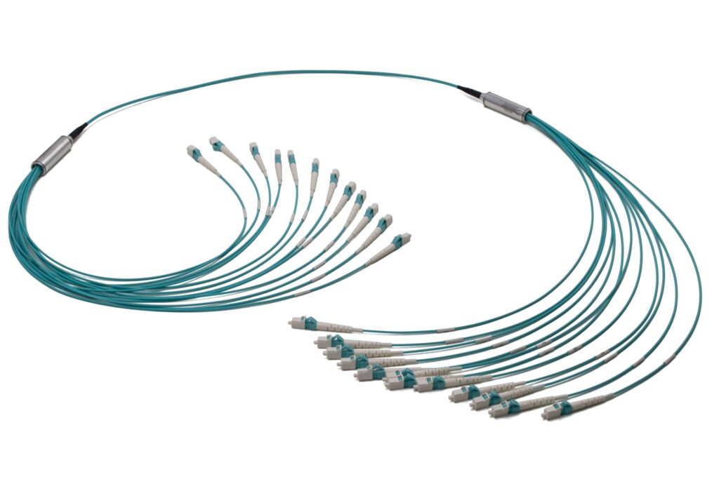 LC-LC-12-fiber-Duralino-trunk-free-tails-simplex-tubing